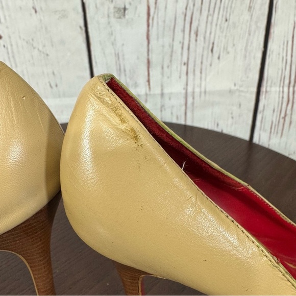 JEFFREY CAMPBELL Elegant calf leather Peep-Toe Heels - Tan and Red 7.5 GUC - Picture 7 of 15